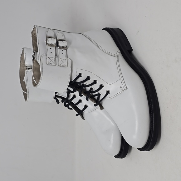 All Saints Women Brigade Lace-up Zipper Lug Sole White Leather Boots Size 8